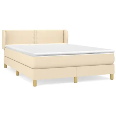 vidaXL Box spring postelja z vzmetnico krem 140x200 cm blago