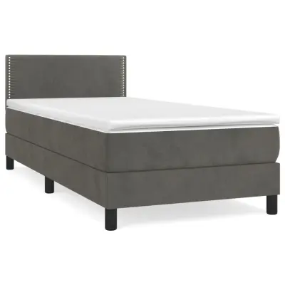 vidaXL Box spring postelja z vzmetnico temno siva 90x200 cm žamet