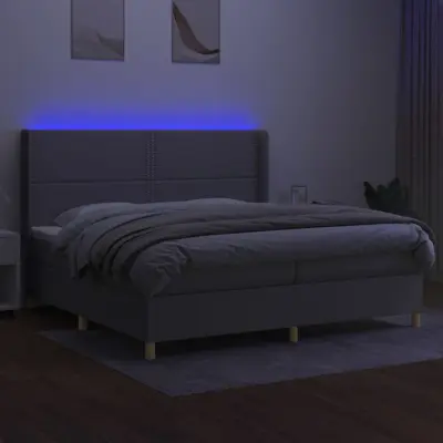 vidaXL Box spring postelja z vzmetnico LED sv. siva 200x200 cm blago