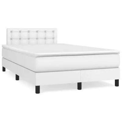 vidaXL Box spring postelja z vzmetnico bel 120x200 cm umetno usnje