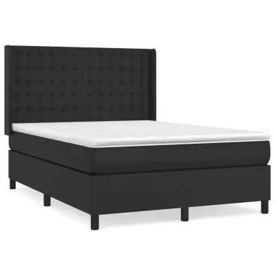 vidaXL Box spring postelja z vzmetnico črn 140x190 cm umetno usnje