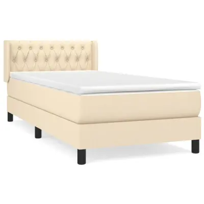 vidaXL Box spring postelja z vzmetnico krem 100x200 cm blago