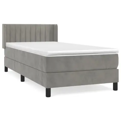 vidaXL Box spring postelja z vzmetnico svetlo siva 90x200 cm žamet