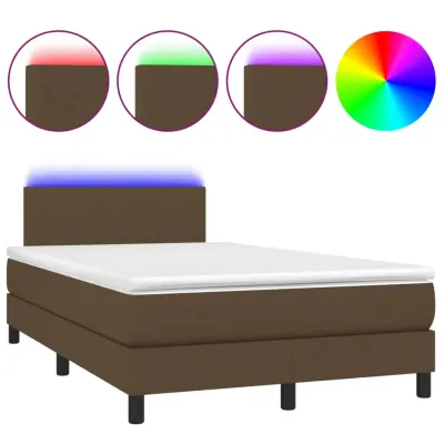 vidaXL Box spring postelja z vzmetnico LED tem. rjava 120x200 cm blago
