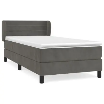 vidaXL Box spring postelja z vzmetnico temno siv 90x190 cm žamet