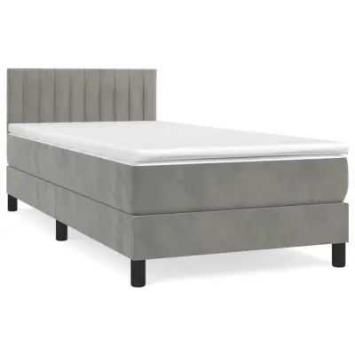 vidaXL Box spring postelja z vzmetnico svetlo siva 90x200 cm žamet