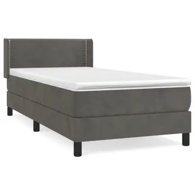 vidaXL Box spring postelja z vzmetnico temno siva 90x200 cm žamet