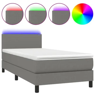 vidaXL Box spring postelja z vzmetnico LED temno siva 100x200 cm blago