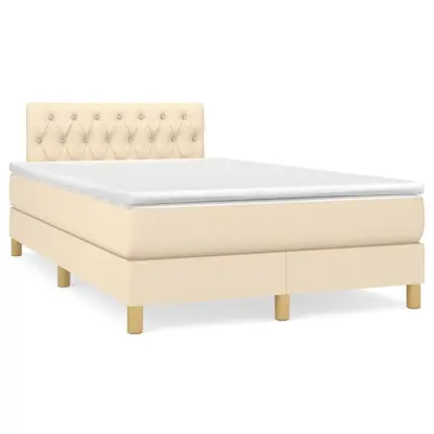 vidaXL Box spring postelja z vzmetnico krem 120x200 cm blago