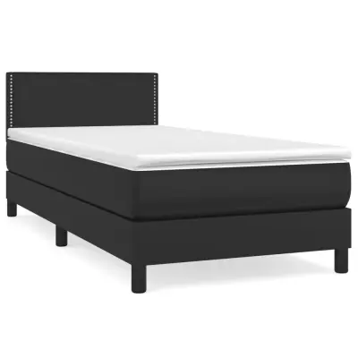 vidaXL Box spring postelja z vzmetnico črna 90x190 cm umetno usnje