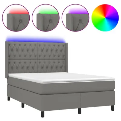 vidaXL Box spring postelja z vzmetnico LED temno siva 140x190 cm blago