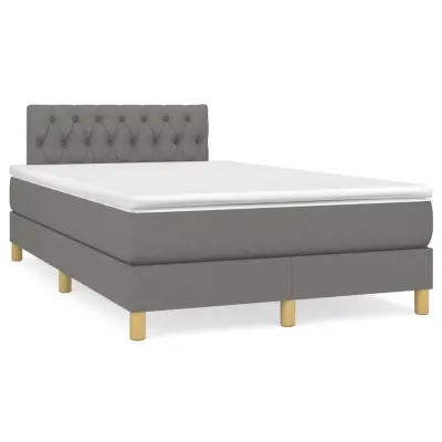 vidaXL Box spring postelja z vzmetnico temno siva 120x200 cm blago