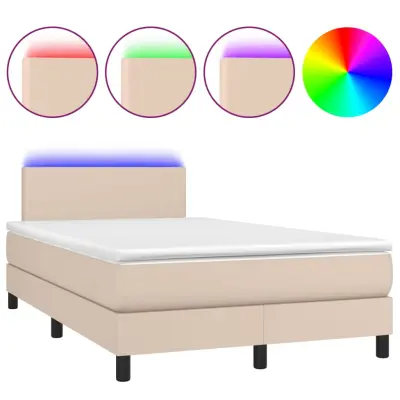 vidaXL Box spring postelja z vzmetnico LED kapučino 120x200 cm