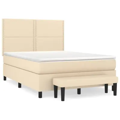 vidaXL Box spring postelja z vzmetnico krem 140x200 cm blago