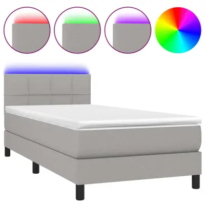 vidaXL Box spring postelja z vzmetnico LED svetlo siva 80x200 cm blago