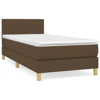 vidaXL Box spring postelja z vzmetnico temno rjava 90x200 cm blago