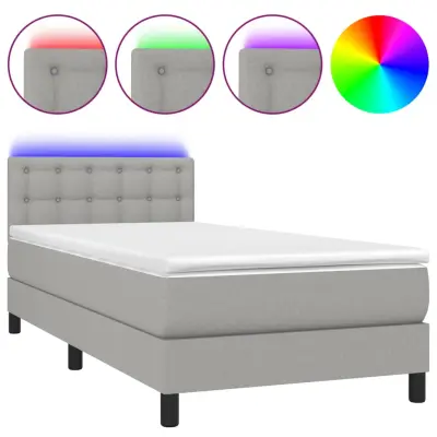 vidaXL Box spring postelja z vzmetnico LED svetlo siva 80x200 cm blago