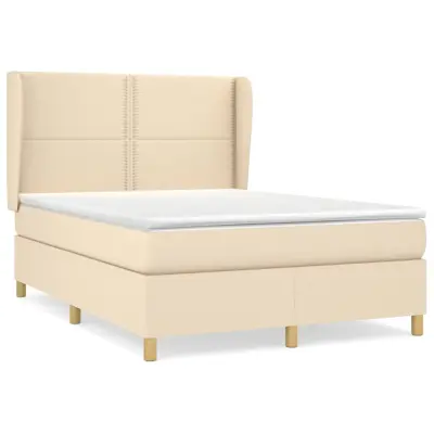 vidaXL Box spring postelja z vzmetnico krem 140x200 cm blago