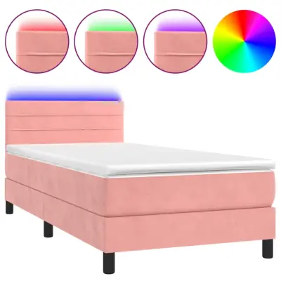 vidaXL Box spring postelja z vzmetnico LED roza 80x200 cm žamet
