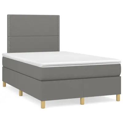 vidaXL Box spring postelja z vzmetnico temno siva 120x200 cm blago