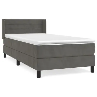 vidaXL Box spring postelja z vzmetnico temno siv 90x190 cm žamet