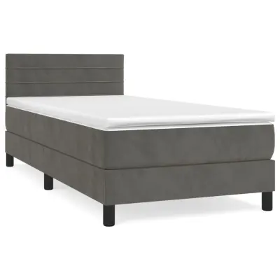 vidaXL Box spring postelja z vzmetnico temno siva 90x200 cm žamet