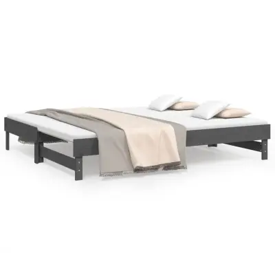 vidaXL Izvlečna dnevna postelja siva 2x(100x200) cm trdna borovina