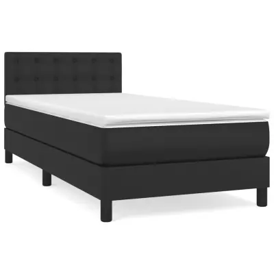 vidaXL Box spring postelja z vzmetnico črna 90x200 cm umetno usnje