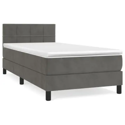 vidaXL Box spring postelja z vzmetnico temno siva 90x200 cm žamet