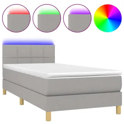 vidaXL Box spring postelja z vzmetnico LED svetlo siva 80x200 cm blago