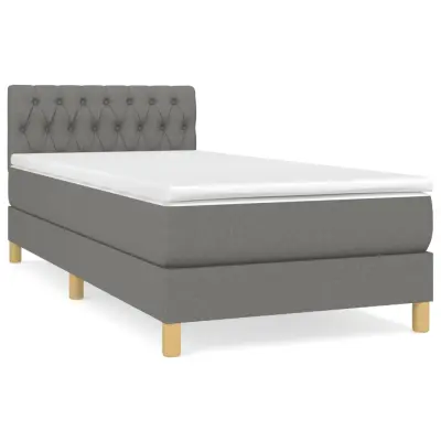 vidaXL Box spring postelja z vzmetnico temno siva 90x200 cm blago