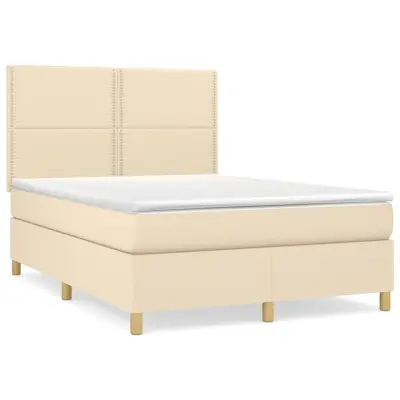 vidaXL Box spring postelja z vzmetnico krem 140x200 cm blago