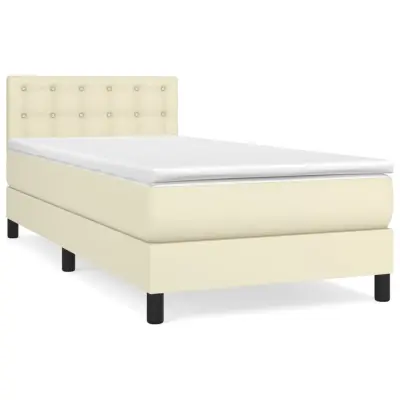 vidaXL Box spring postelja z vzmetnico krem 100x200 cm umetno usnje