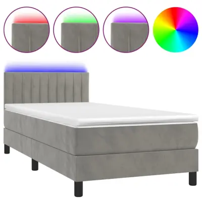 vidaXL Box spring postelja z vzmetnico LED svetlo siva 80x200 cm žamet