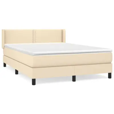 vidaXL Box spring postelja z vzmetnico krem 140x200 cm blago