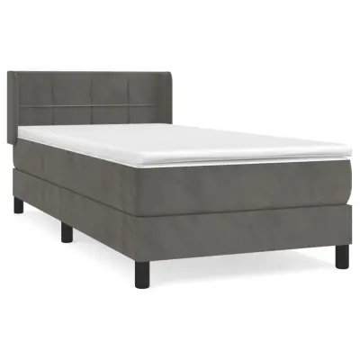vidaXL Box spring postelja z vzmetnico temno siva 90x200 cm žamet