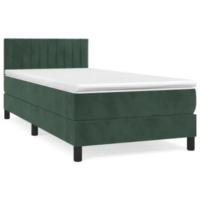 vidaXL Box spring postelja z vzmetnico temno zelena 90x200 cm žamet