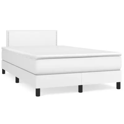 vidaXL Box spring postelja z vzmetnico bel 120x200 cm umetno usnje
