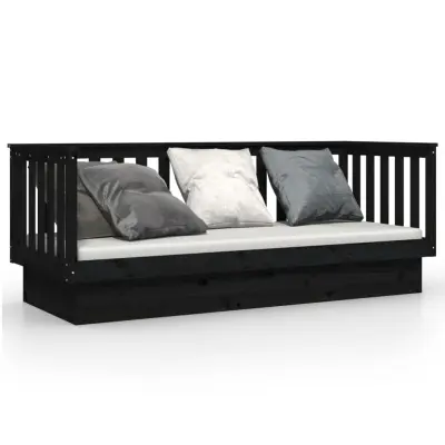 vidaXL Dnevna postelja črna 90x190 cm trdna borovina
