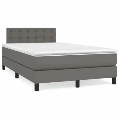vidaXL Box spring postelja z vzmetnico siv 120x200 cm umetno usnje