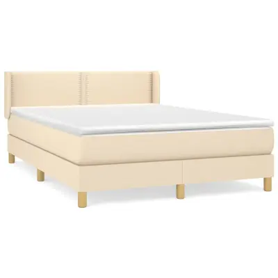 vidaXL Box spring postelja z vzmetnico krem 140x200 cm blago