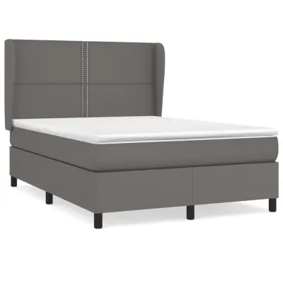 vidaXL Box spring postelja z vzmetnico siva 140x190 cm umetno usnje
