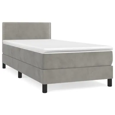 vidaXL Box spring postelja z vzmetnico svetlo siv 90x190 cm žamet