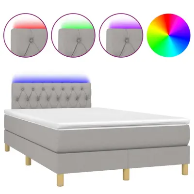 vidaXL Box spring postelja z vzmetnico LED sv. siva 120x200 cm blago