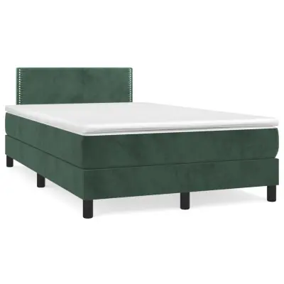 vidaXL Box spring postelja z vzmetnico temno zelena 120x200 cm žamet