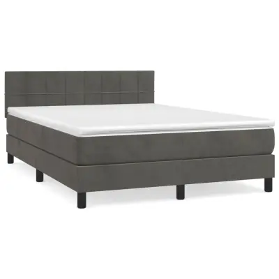 vidaXL Box spring postelja z vzmetnico temno siva 140x200 cm žamet