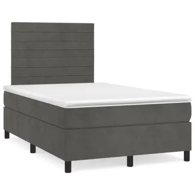 vidaXL Box spring postelja z vzmetnico temno siva 120x200 cm žamet