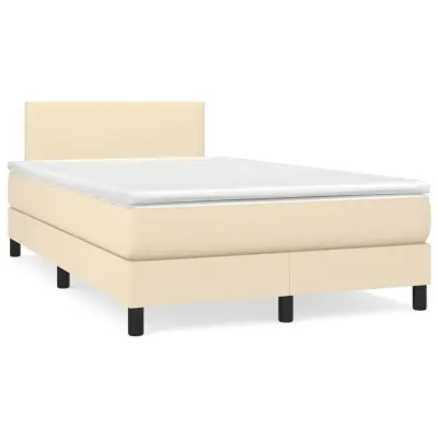 vidaXL Box spring postelja z vzmetnico krem 120x200 cm blago