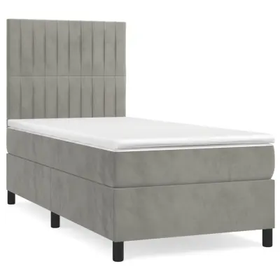 vidaXL Box spring postelja z vzmetnico svetlo siva 100x200 cm žamet