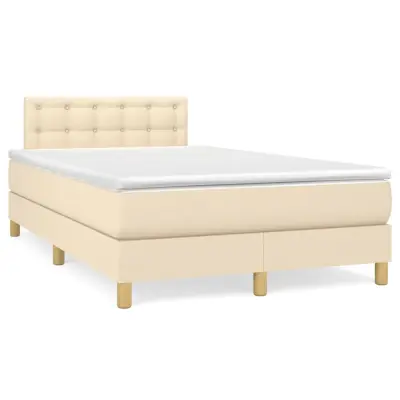 vidaXL Box spring postelja z vzmetnico krem 120x200 cm blago